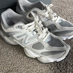 New Balance 9060 White and Grey Mesh Suede Sneakers